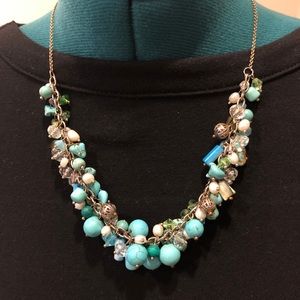 Mixed Metal Dangle Turquoise Necklace with beads